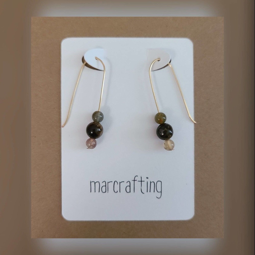 Tigers Eye & Fancy Jasper Dangle Earrings Chakra Healing Crystal Mermaid